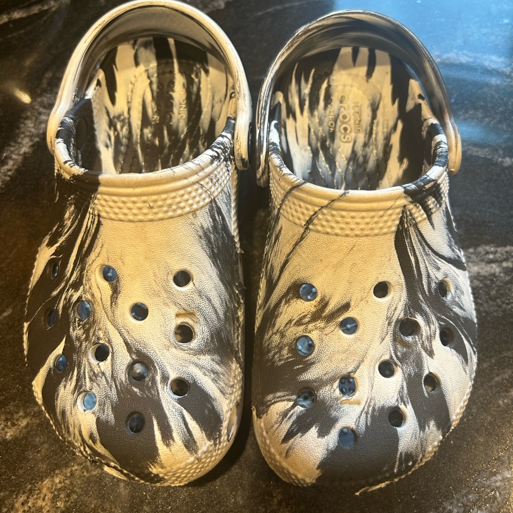 Kids black and white crocs